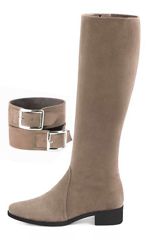 Tan beige women's calf bracelets, to wear over boots. Top view - Florence KOOIJMAN